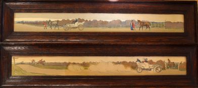 Pair of Hassell style Hunting and Motoring "Horse Power" amusing colour lithographs - unsigned mf&