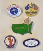 Collection of interesting brass and enamel golfing pin badges to include a scarce "Masters"