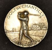 1922 Chantilly Golf Club silver golfing medal - the obverse embossed with a period golfer and on the