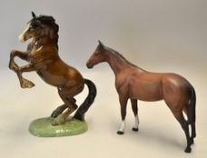 2x Beswick bone china horses to incl a thor'bred stallion and rearing stallion on naturalistic