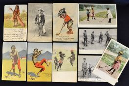 10x various early coloured ethnic golfing postcards from the 1900's onwards to incl Singhalese