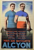 1930's Racing Cycling Poster - Advertising Alcyon Bicycles featuring Winners of 8 major cycling