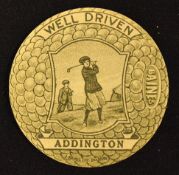 J. Baines Bradford bramble golf ball trade card - titled "Addington - Well Driven" (G)