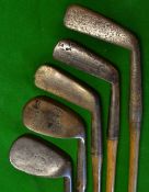 5x various irons including a FH Taylor push iron with wide sole, Gibson Star mark niblick and a
