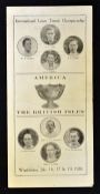 1920 Davis Cup International Lawn Tennis Championship Programme British Isles vs America - played at