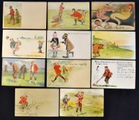 11x amusing golfing sketch postcards from the early 1900 onwards to incl Landerker & Brown London