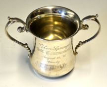 1907 Glenn Springs USA Golf Tournament sterling silver trophy - the twin handle cup is decorated