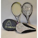 2x modern tennis rackets with signed head covers to incl Head Radical racket and Dunlop Force Ti