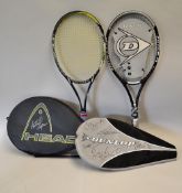 2x modern tennis rackets with signed head covers to incl Head Radical racket and Dunlop Force Ti