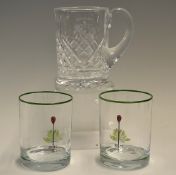 2x Merion Golf Club USA glasses - decorated with the famous Merion Red Basket Pin Flags and green