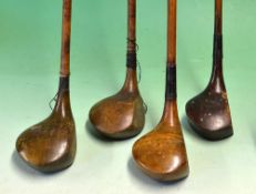 4x generous sized socket head woods including 3x drivers one with a high crown dropped toe stamped T