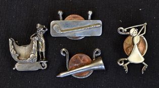 4x various silver golfing coin holders to include silver golf tee, golf club, true lady golfer and