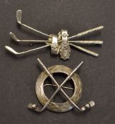 Fine early 20thc silver hallmarked golf club brooch - comprising 3 golf clubs including 2x long nose