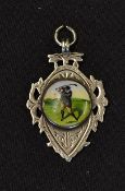 Golf Medal - white metal with an enamel golfer to the centre - plain back stamped with makers mark