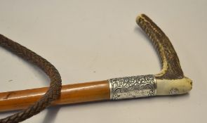 1901 Silver Hunting Crop - presentation hunting crop with silver hallmarked engraved band