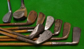 10x Hickory shafted clubs to include a socket neck driver Lumley's of Glasgow, 5x irons inclusion