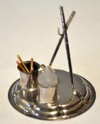 Fine silver plated golfing bedside candle and watch stand - comprising crossed golf clubs , candle