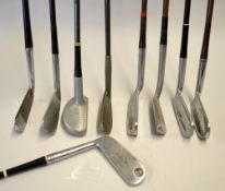 9x various putters and irons mostly steel coated to include our L Moffit Egypt, Wilson Gene