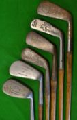 6x various irons including 2x J White Palakona nos 6 and 8 iron, Tom Reekie of Elie jigger and a T