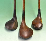 3x small socket head woods including a left hand driver, a bulldog baffie stamped T Simpson and a