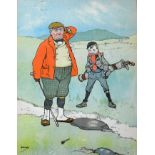Pair of John Hassall colour golf prints - from a portfolio of 7 prints originally publ'd in 1899 -