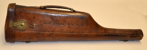 Good leather leg-o- mutton 12g gun case - for 30" brls c/w leather handle, and 2x brass sling hinges