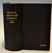 1924 Wisden Cricketers Almanack - 61st edition lacking wrappers but rebound in black cloth boards