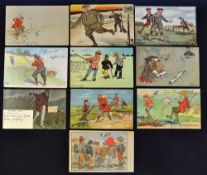 10x early amusing golfing sketch postcards from the 1900 onwards to include Raphael Tuck "The Game