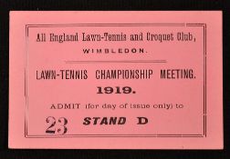 Rare 1919 Wimbledon lawn tennis stand ticket - pink coloured ticket no. 23 Stand D played at