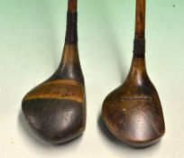 2x Large head socket woods including an E Marsh shallow faced brassie with an H pattern sole plate