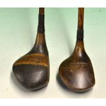 2x Large head socket woods including an E Marsh shallow faced brassie with an H pattern sole plate