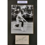 H.W "Bunny" Austin signed tennis display - with good signature and dated 1933 mounted below an image