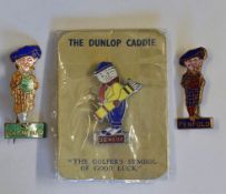 3x original enamel advertising golfing pin badges to include The Dunlop Caddy on the original