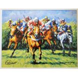 Horse racing ltd ed oleograph print titled 'Over The Jump' signed by the artist Leo Casement - ltd
