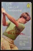 1978 Open Golf Championship official signed programme - played at St Andrews and signed by Tom