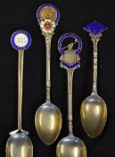 4x various silver and enamel golf spoons - to include Sutton coalfield golf club, Mombasa golf club,