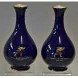 Pair of Japanese Golf Vases both blue with gold rims including 'Japan Golf Association 2001-10-15'