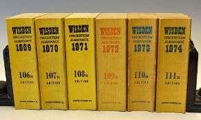 6x Wisden Cricketers Almanacks from 1969 to 1974 - all with the original cloth covers, 72 to 74