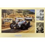 1937 Monaco Grand Prix signed winners display - mounted with 2x signed motor racing drivers