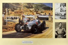 1937 Monaco Grand Prix signed winners display - mounted with 2x signed motor racing drivers