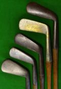 5x assorted clubs 4x irons to include W Park round back driving cleek smf, a smf mid-iron and