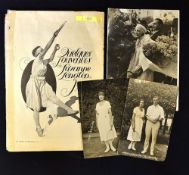 Suzanne Lenglen collection of tennis photographs and ephemera c. 1920's to incl E Trim Wimbledon