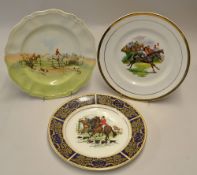 3x Horse Racing/hunting bone china plates to incl 1930's Grand National colour scene c/w 22ct gold