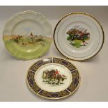 3x Horse Racing/hunting bone china plates to incl 1930's Grand National colour scene c/w 22ct gold