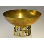 Unnamed Hagenauer style Art Deco brass fruit bowl with golfing scenes to the stand in stick