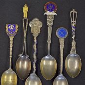 6x very decorative silver and enamel golf spoons - to include Dalhousie ladies golf club,