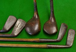 6x James Braid clubs to include 2x mashies a mid-iron, a straight blade putter, a socket neck driver