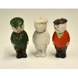 3x small Hassall style continental bisque golfing figures - 2x hand painted - all with moveable