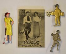 3x various golfing pin badges to include an enamel 1930s lady golfer, an enamel and a metal mail