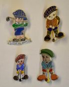 4x various enamel "Little Caddie" golfing pin badges one with inscription "John McGray"